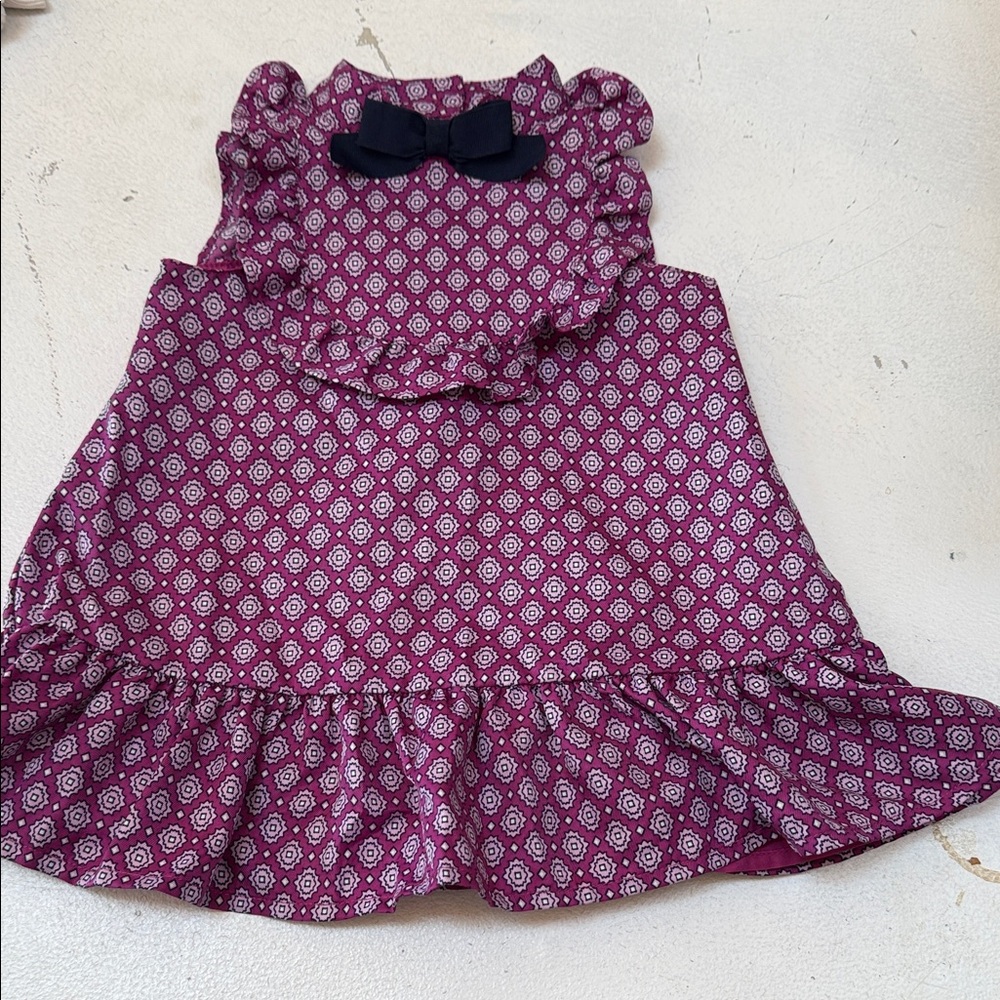 Janie and Jack Purple Patterned Ruffle Dress with Bow 3-6months